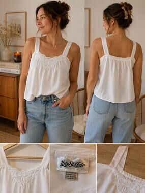 Vintage White Embroidered Cami | Romantic Lingerie Top M ✨